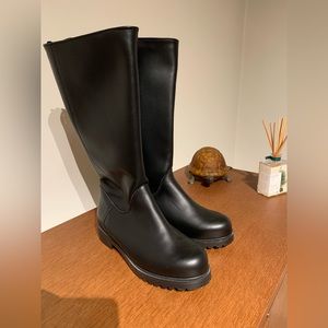Black leather military boots